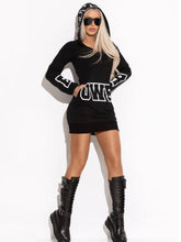 Letter Print Long Sleeves Hooded Bodycon Mini Dresses